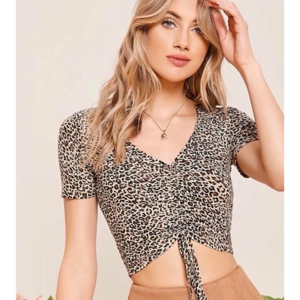 NWOT Shein animal print crop top cheetah leopard stretch drawstring club new XS